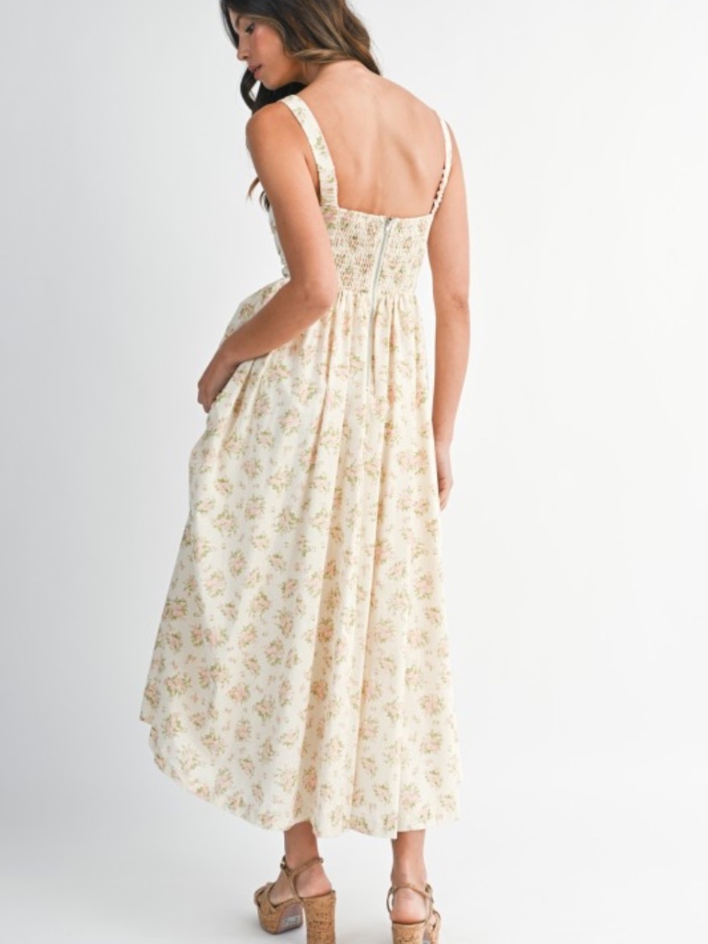 Floral Print Square Neck Contrast Pipinig Dress - Picture 4 of 8